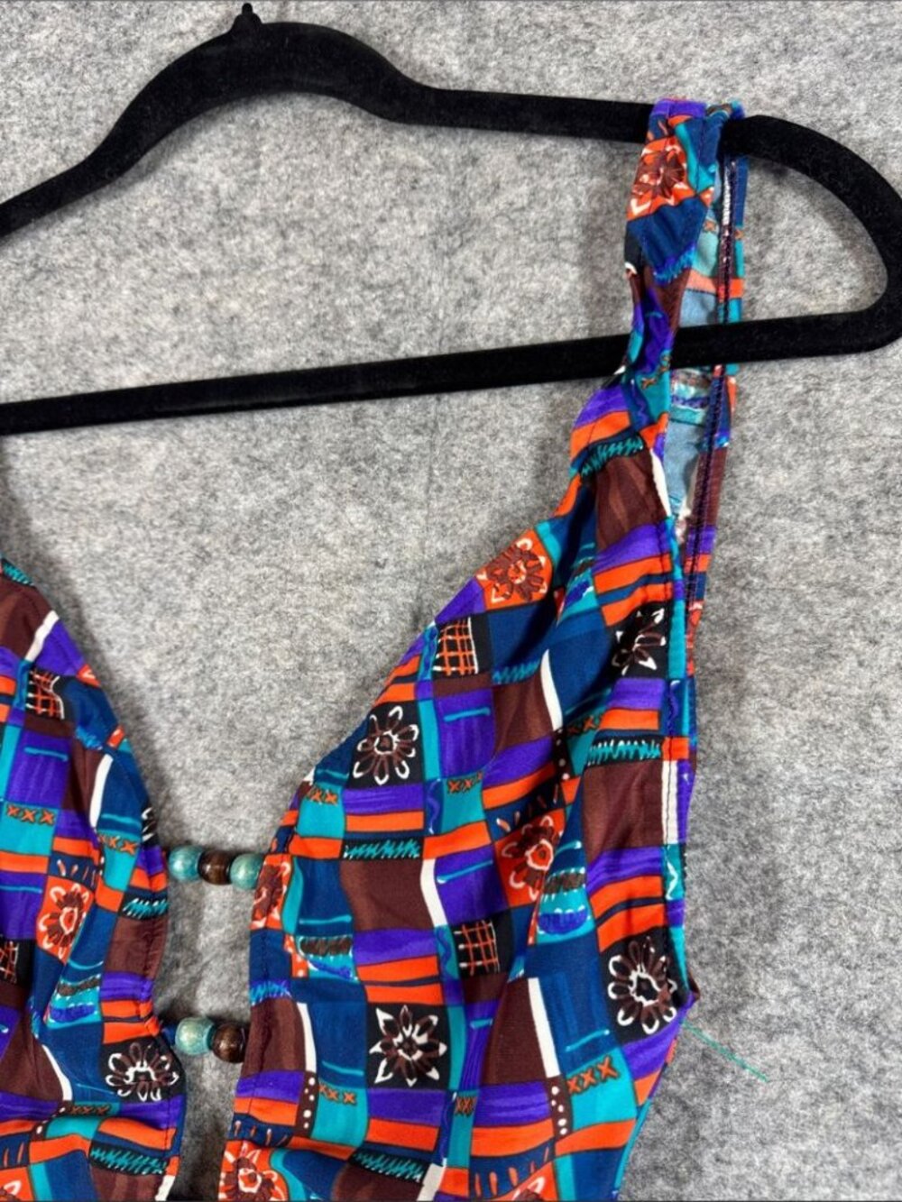 Vintage Geometric Print Large One Piece Swimsuit Retro Festival Beach Boho - Picture 3 of 16